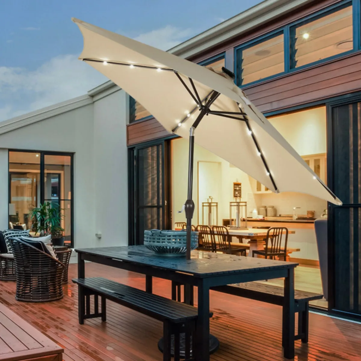 Sharper Image 9' Solar LED Lighted Patio Table Umbrella
