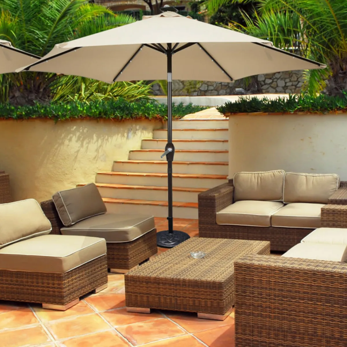 Sharper Image 9' Solar LED Lighted Patio Table Umbrella