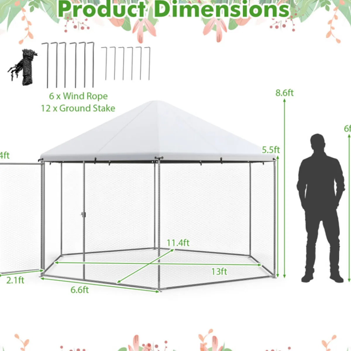 GoPlus (Costway) 13' Wire Mesh Hexagonal Chicken Coop