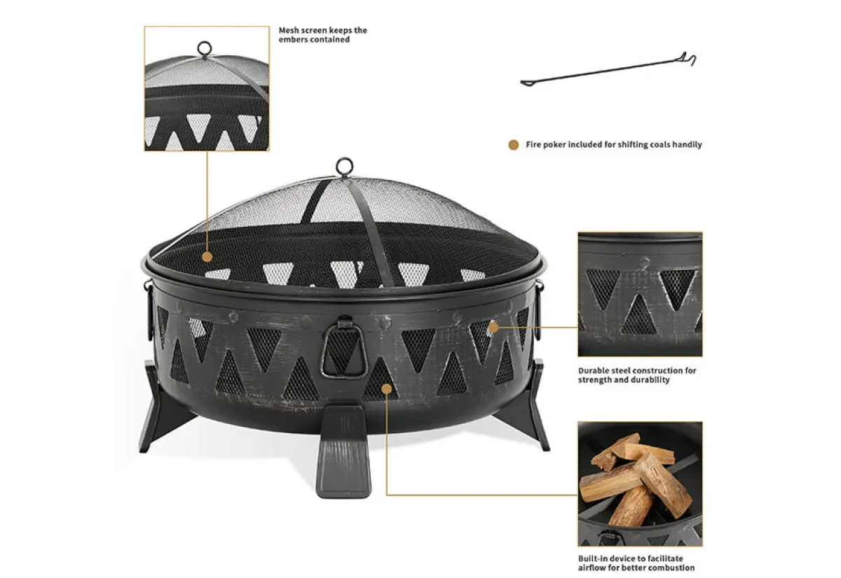 Shinerich International Inc 30'' Antique Wood-Burning Fire Pit