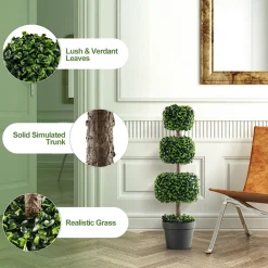 GoPlus (Costway) 35'' Artificial Boxwood Topiary Ball Tree with Cement Pot