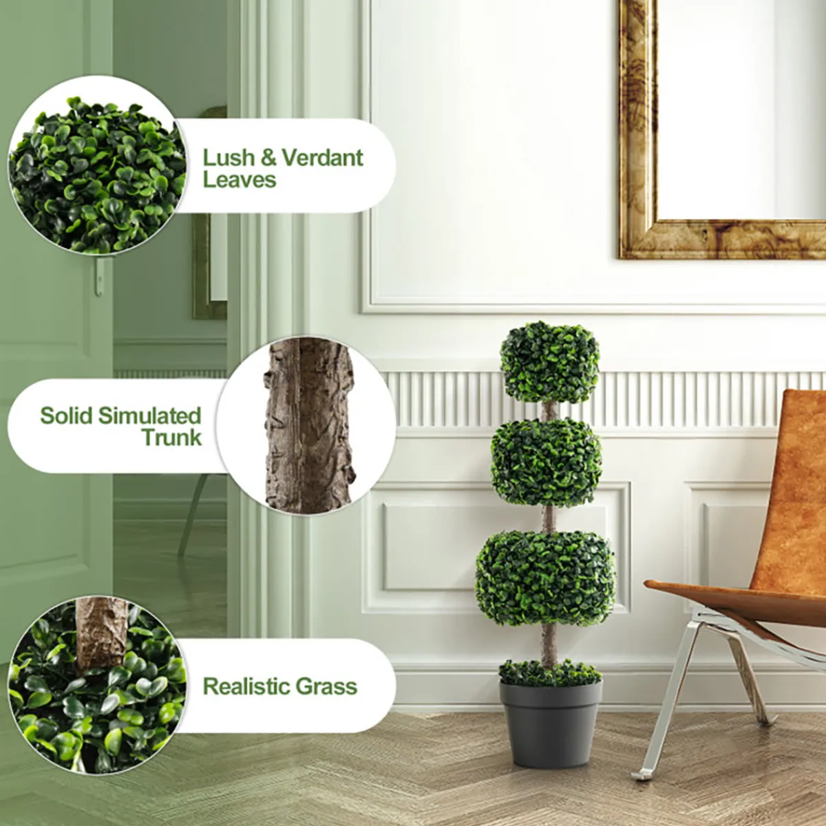 GoPlus (Costway) 35'' Artificial Boxwood Topiary Ball Tree with Cement Pot
