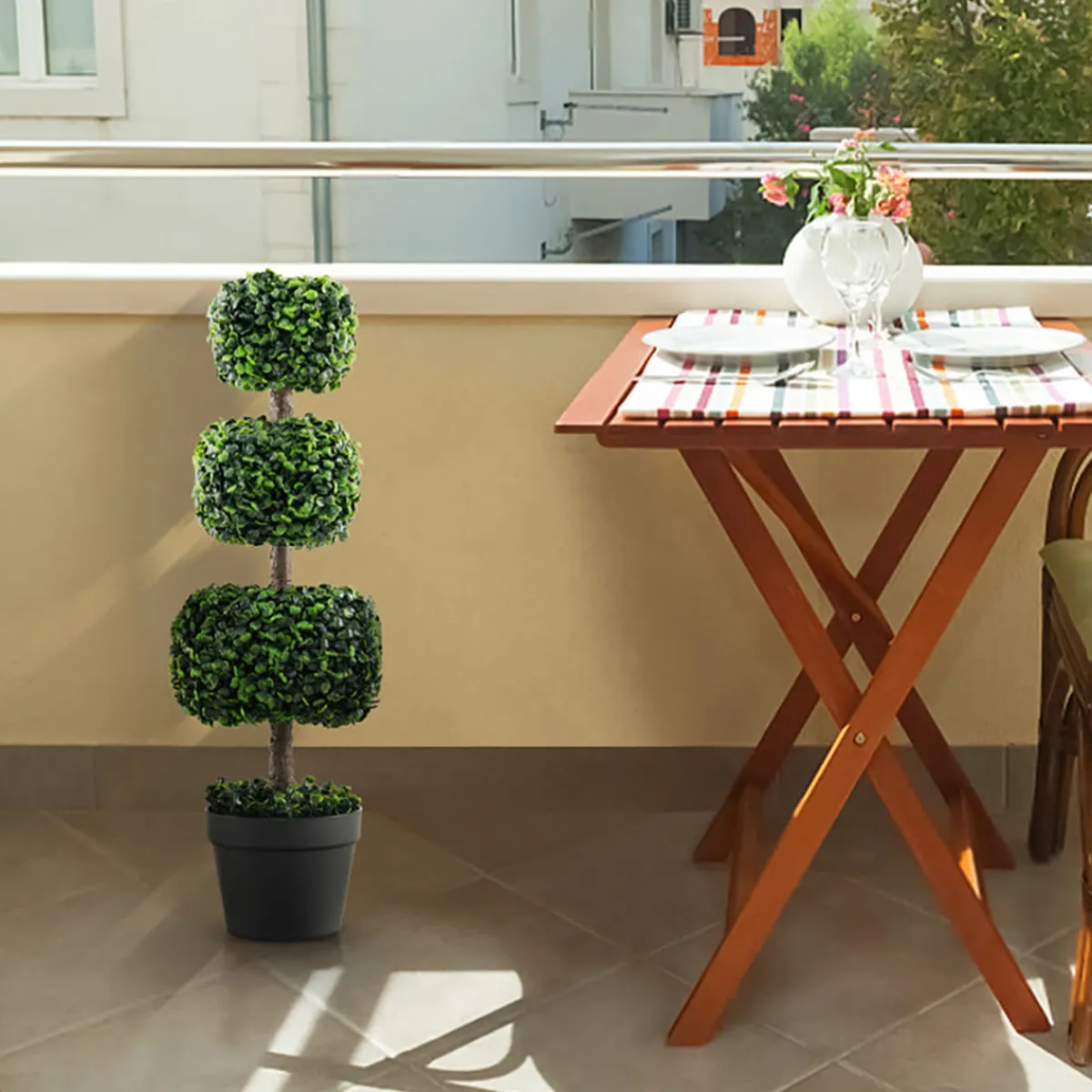 GoPlus (Costway) 35'' Artificial Boxwood Topiary Ball Tree with Cement Pot