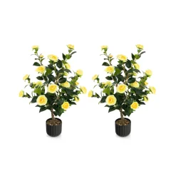 GoPlus (Costway) 38'' Artificial Camellia Flower Trees with Cement Pot (Set of 2)