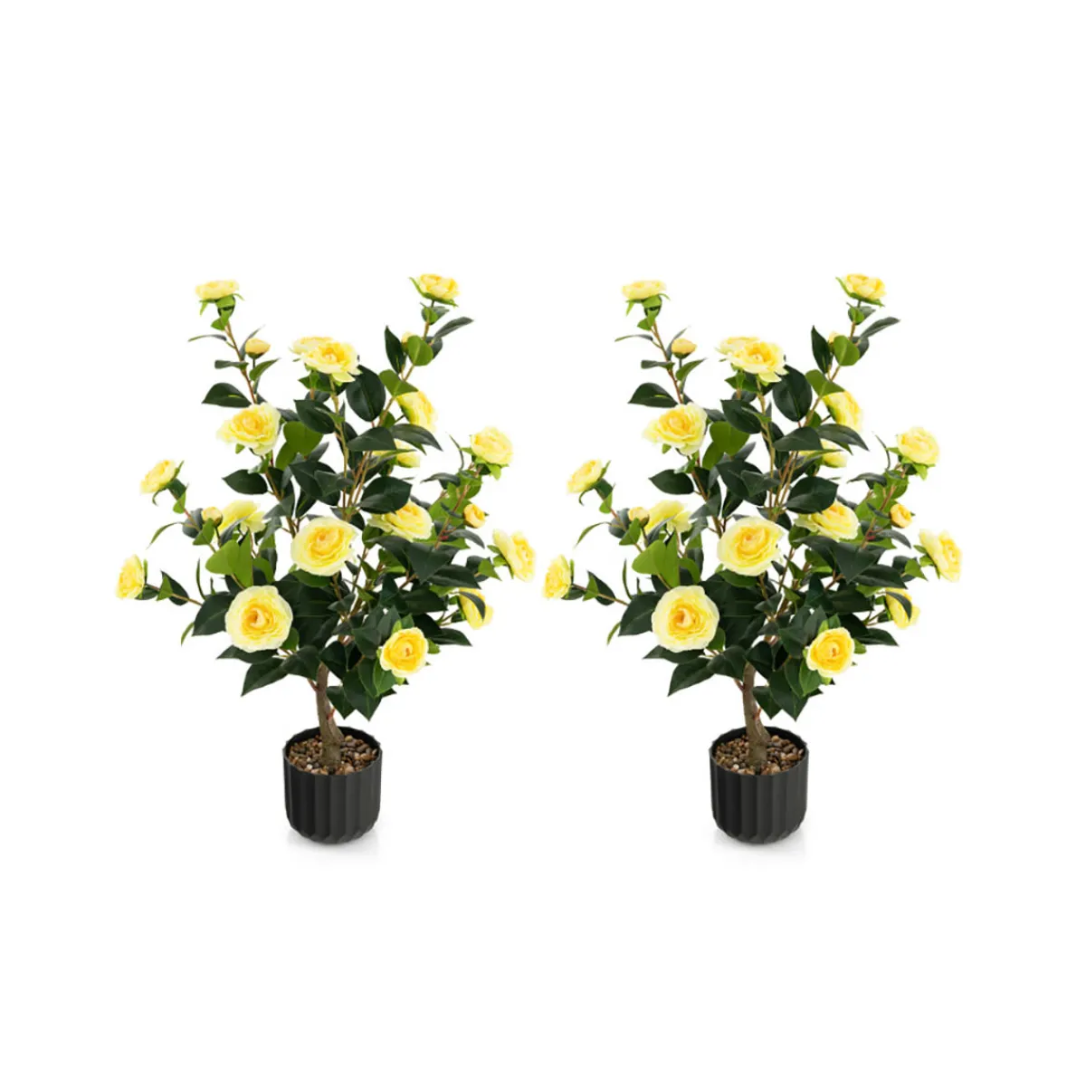 GoPlus (Costway) 38'' Artificial Camellia Flower Trees with Cement Pot (Set of 2)