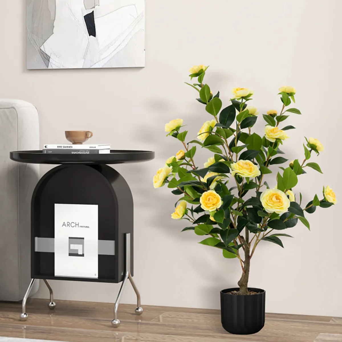 GoPlus (Costway) 38'' Artificial Camellia Flower Trees with Cement Pot (Set of 2)