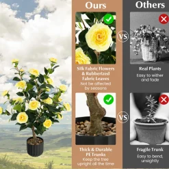GoPlus (Costway) 38'' Artificial Camellia Flower Trees with Cement Pot (Set of 2)