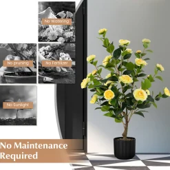 GoPlus (Costway) 38'' Artificial Camellia Flower Trees with Cement Pot (Set of 2)