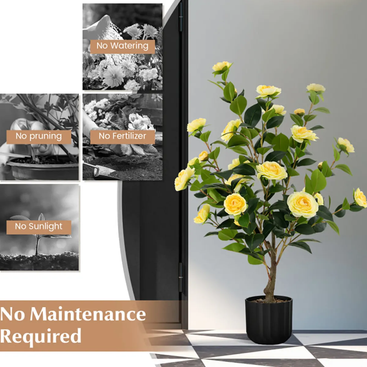 GoPlus (Costway) 38'' Artificial Camellia Flower Trees with Cement Pot (Set of 2)