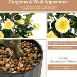 GoPlus (Costway) 38'' Artificial Camellia Flower Trees with Cement Pot (Set of 2)