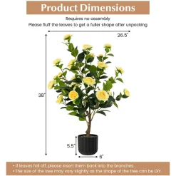 GoPlus (Costway) 38'' Artificial Camellia Flower Trees with Cement Pot (Set of 2)