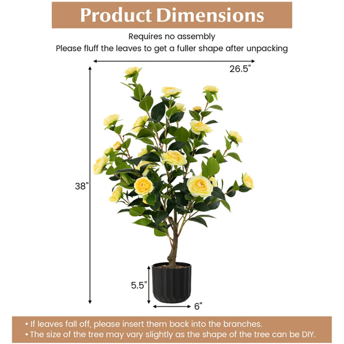 GoPlus (Costway) 38'' Artificial Camellia Flower Trees with Cement Pot (Set of 2)