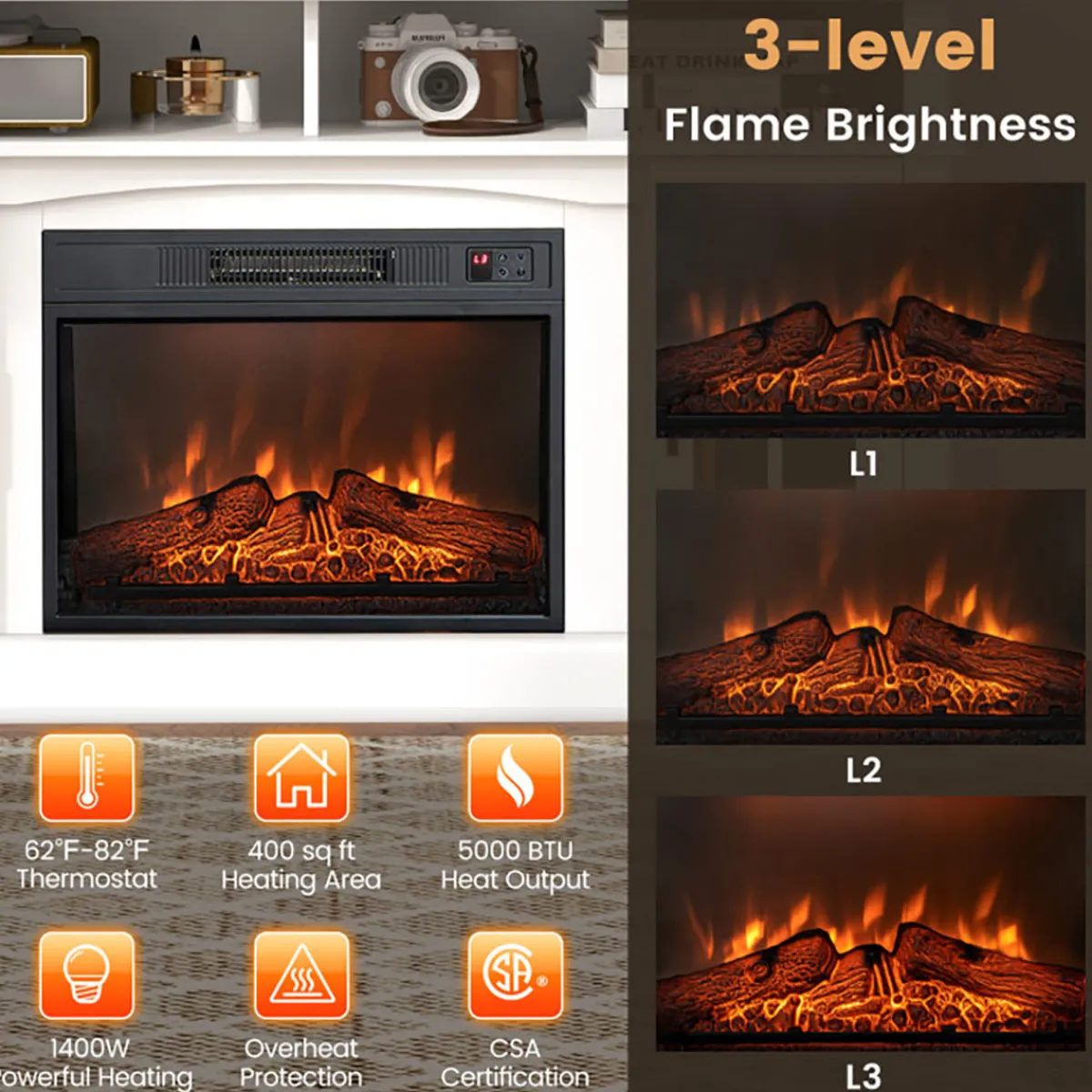 GoPlus (Costway) 58'' Fireplace TV Stand with Side Cabinets