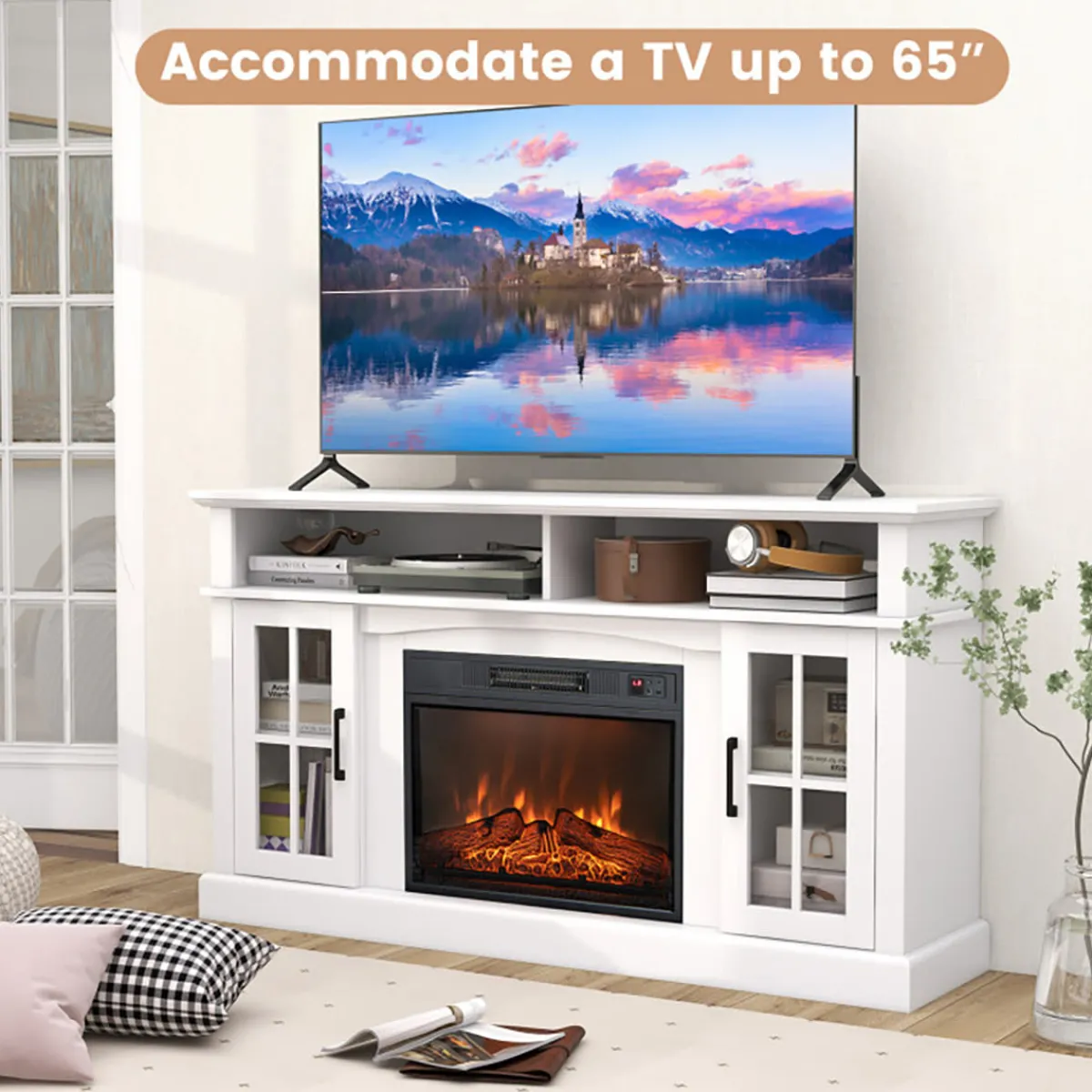 GoPlus (Costway) 58'' Fireplace TV Stand with Side Cabinets