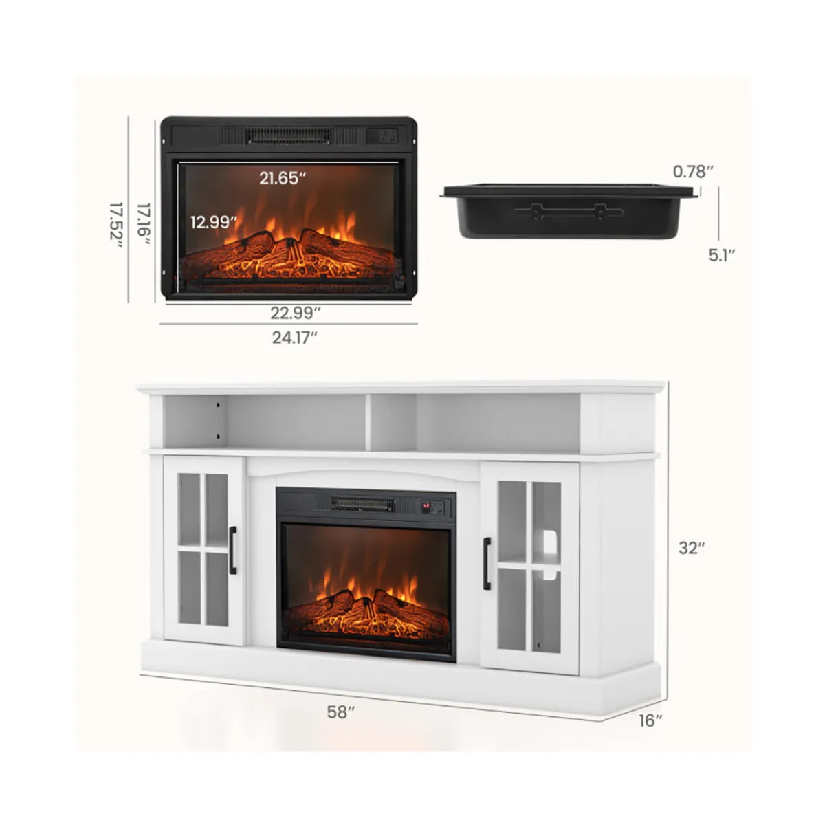 GoPlus (Costway) 58'' Fireplace TV Stand with Side Cabinets