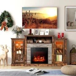 GoPlus (Costway) 58'' Fireplace TV Stand with Adjustable Shelves