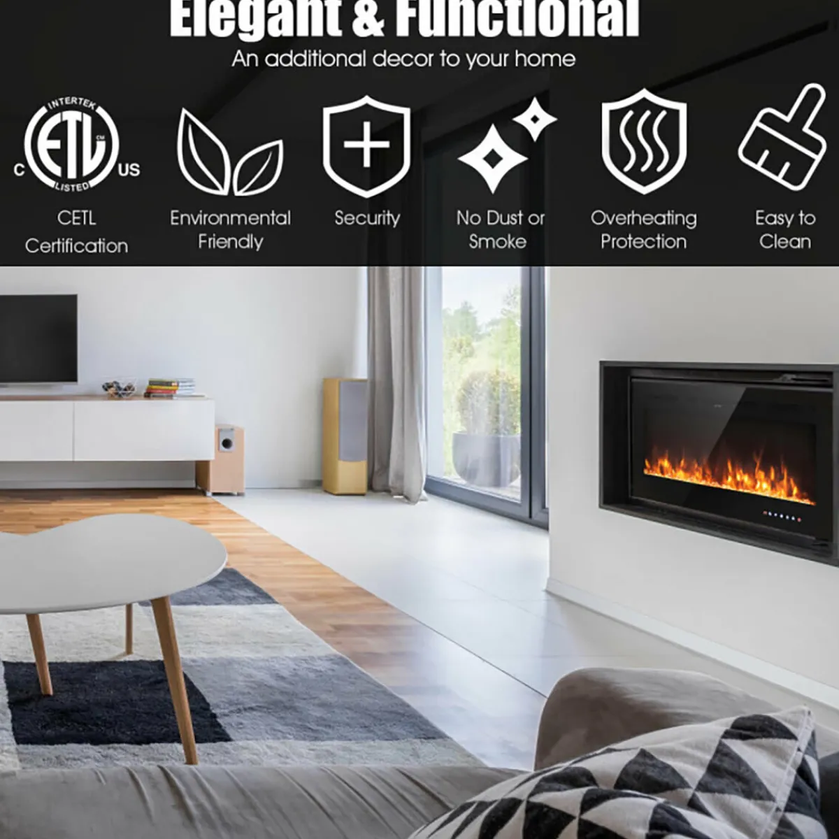 GoPlus (Costway) 40'' Recessed Electric Fireplace