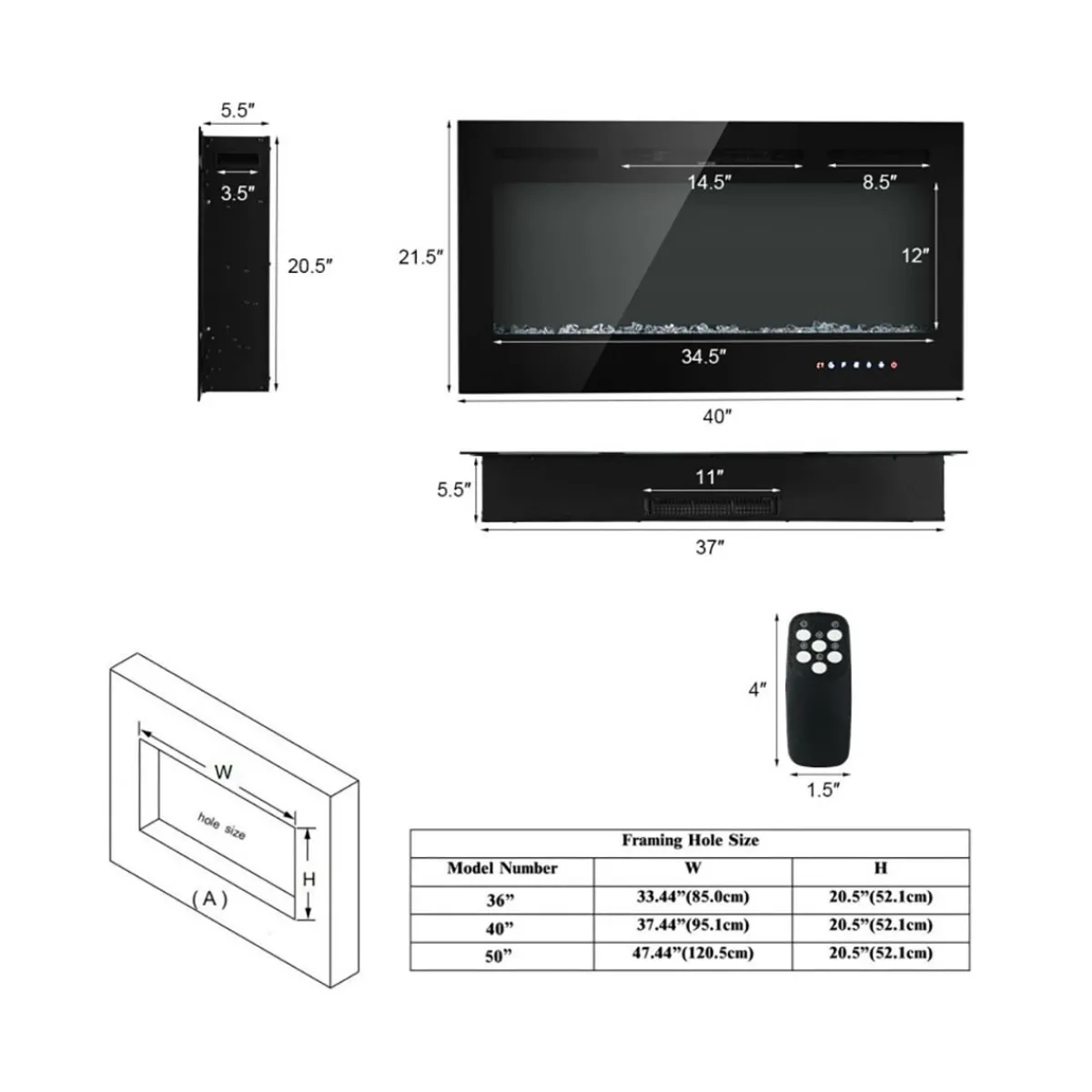 GoPlus (Costway) 40'' Recessed Electric Fireplace