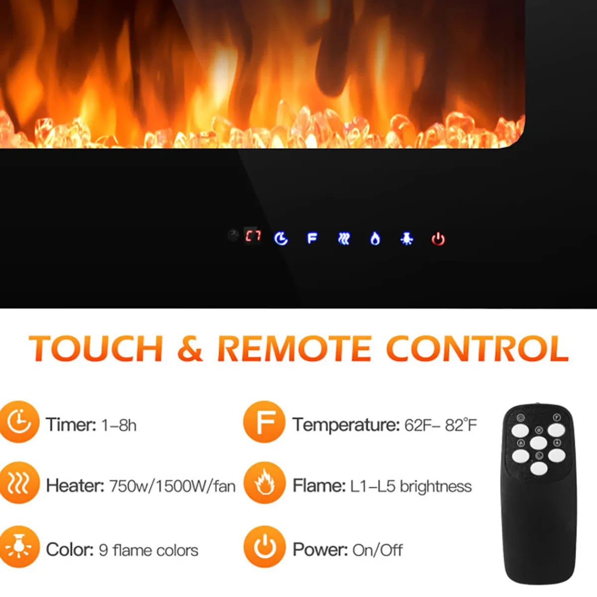 GoPlus (Costway) 36'' Recessed/Wall-Mounted Electric Fireplace