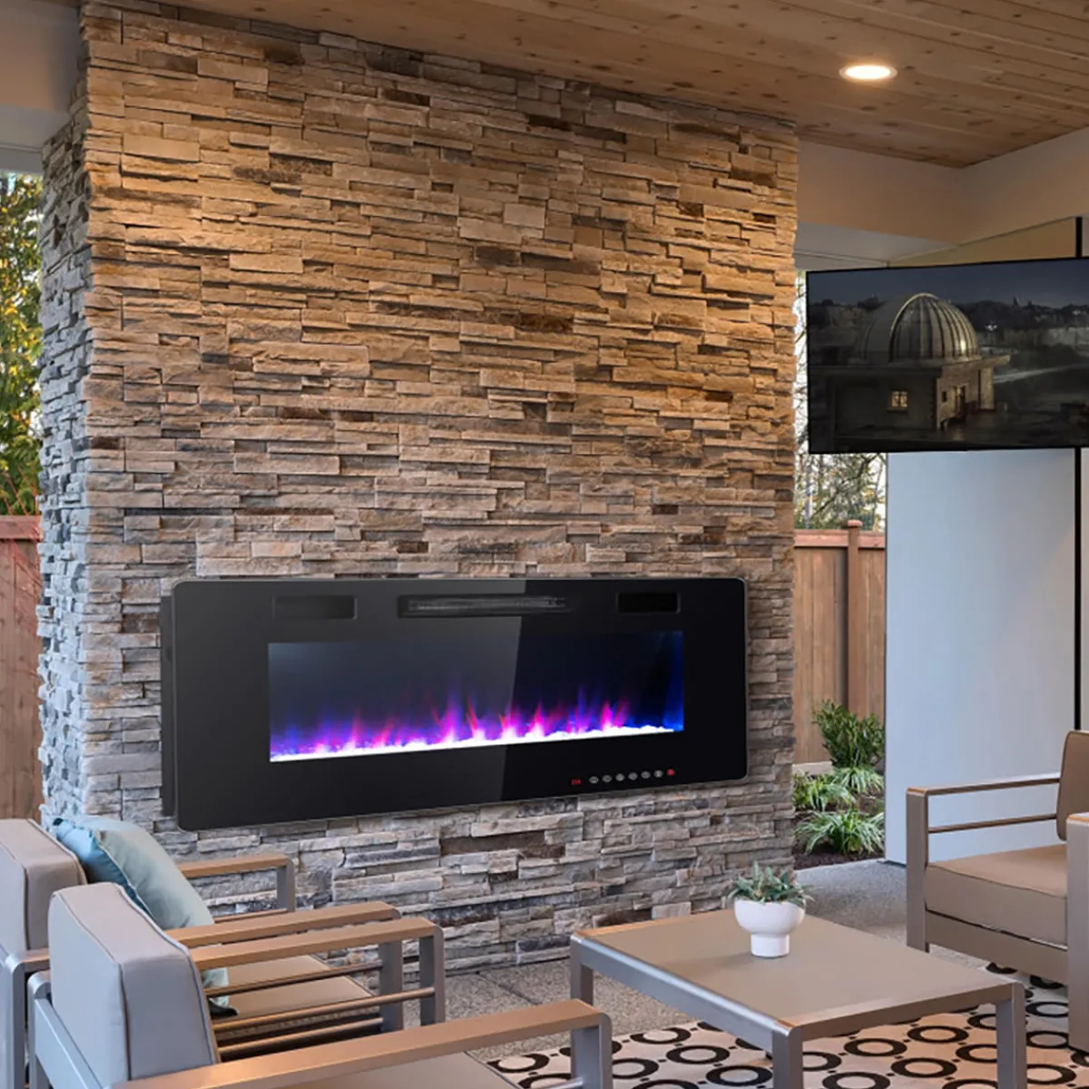Ontel Products 60'' Ultra-Thin Recessed/Wall-Mounted Electric Fireplace