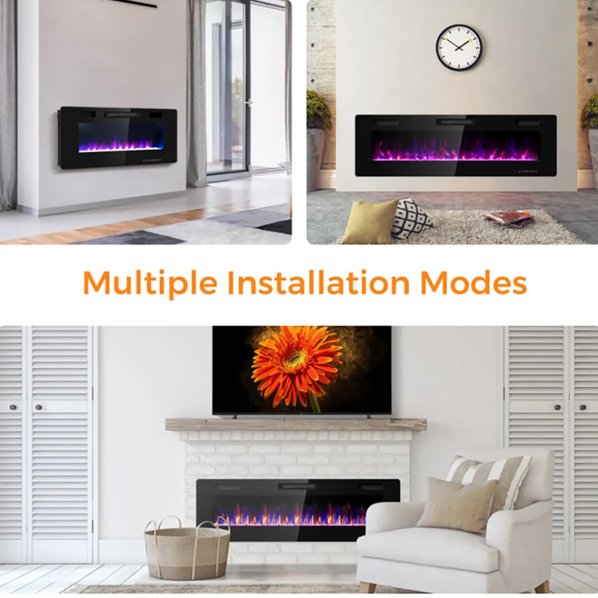 Ontel Products 60'' Ultra-Thin Recessed/Wall-Mounted Electric Fireplace