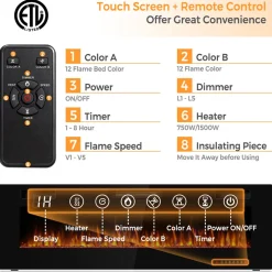 Ontel Products 60'' Ultra-Thin Recessed/Wall-Mounted Electric Fireplace