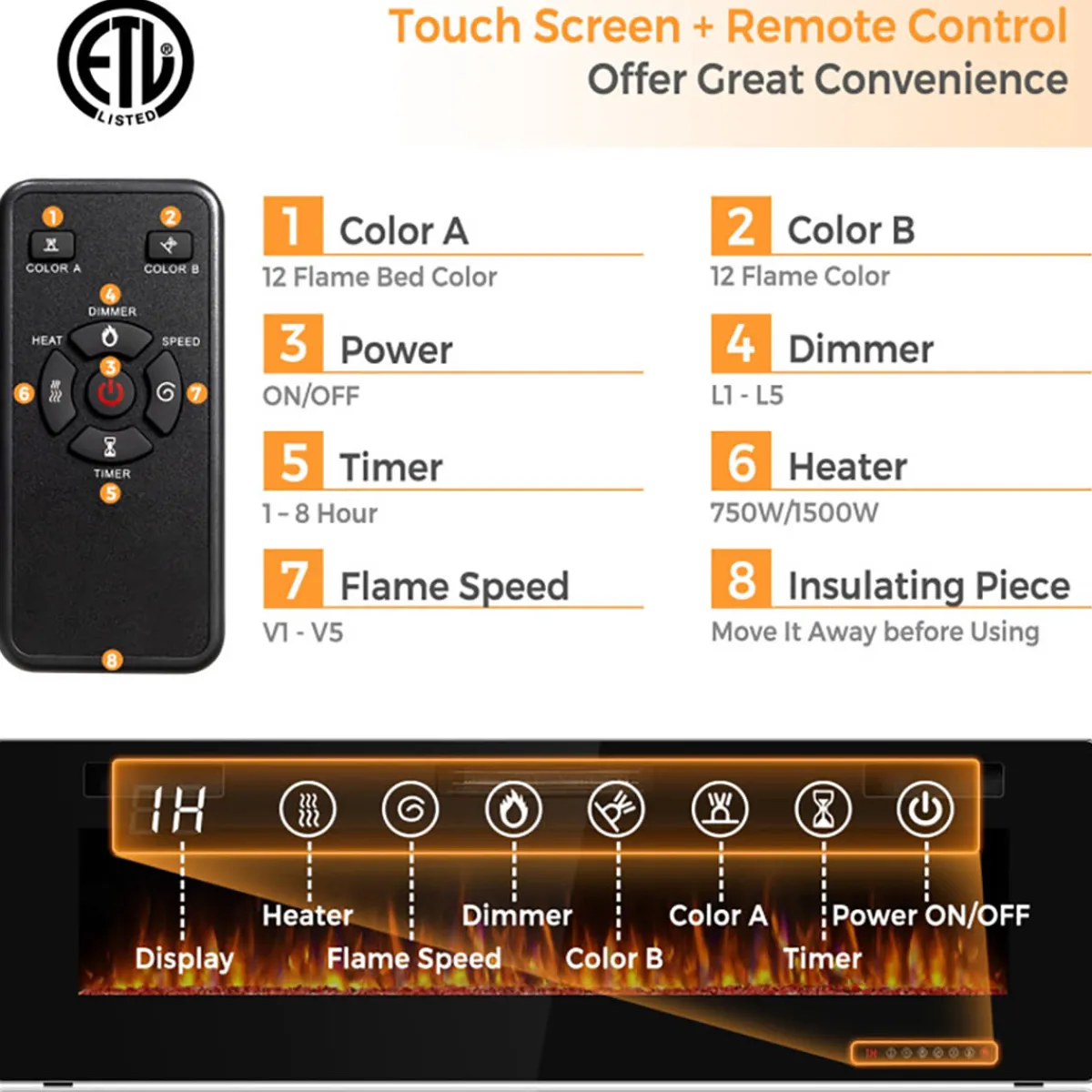 Ontel Products 60'' Ultra-Thin Recessed/Wall-Mounted Electric Fireplace