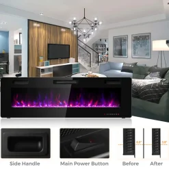 Ontel Products 60'' Ultra-Thin Recessed/Wall-Mounted Electric Fireplace