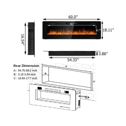 Ontel Products 60'' Ultra-Thin Recessed/Wall-Mounted Electric Fireplace