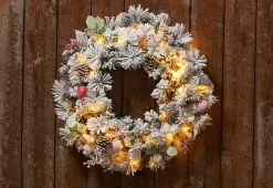 Sharper Image 30'' White Flocked Cordless Pre-Lit Indoor/Outdoor Wreath