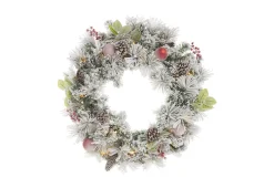 Sharper Image 30'' White Flocked Cordless Pre-Lit Indoor/Outdoor Wreath