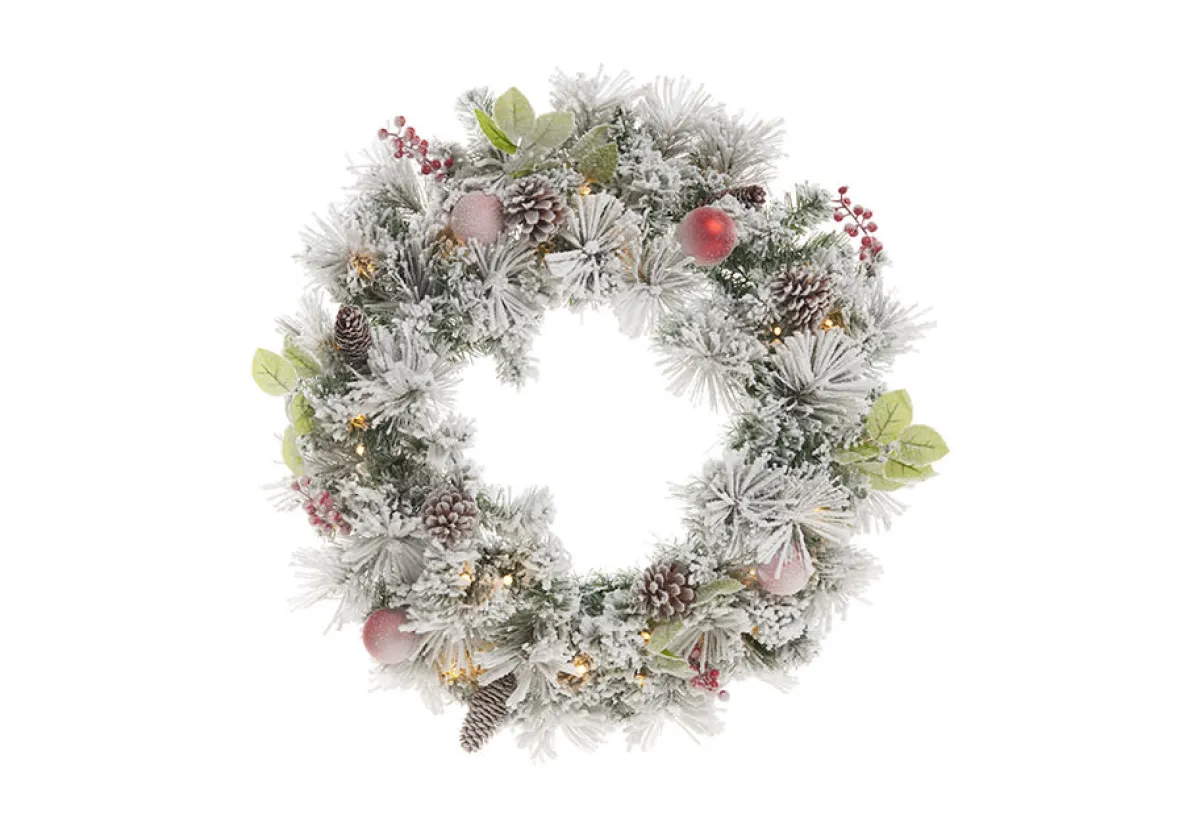 Sharper Image 30'' White Flocked Cordless Pre-Lit Indoor/Outdoor Wreath