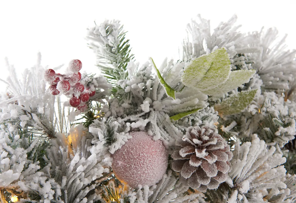 Sharper Image 30'' White Flocked Cordless Pre-Lit Indoor/Outdoor Wreath