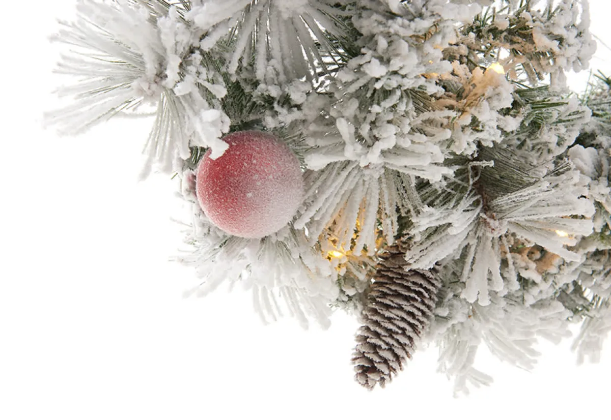 Sharper Image 30'' White Flocked Cordless Pre-Lit Indoor/Outdoor Wreath
